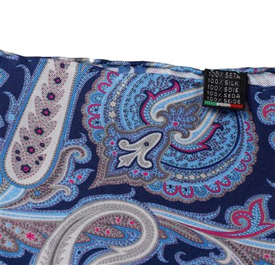 Pañuelo Bolsillo Seda Azul Damasco
