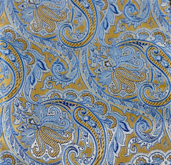 Yellow pocket square with sky blue paisley