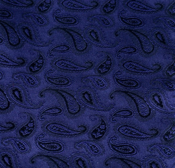Blue pocket square with black paisley