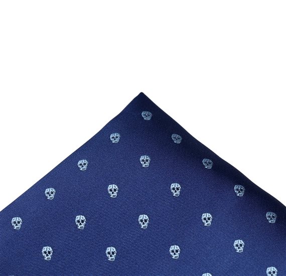 Blue Pocket Square with skulls