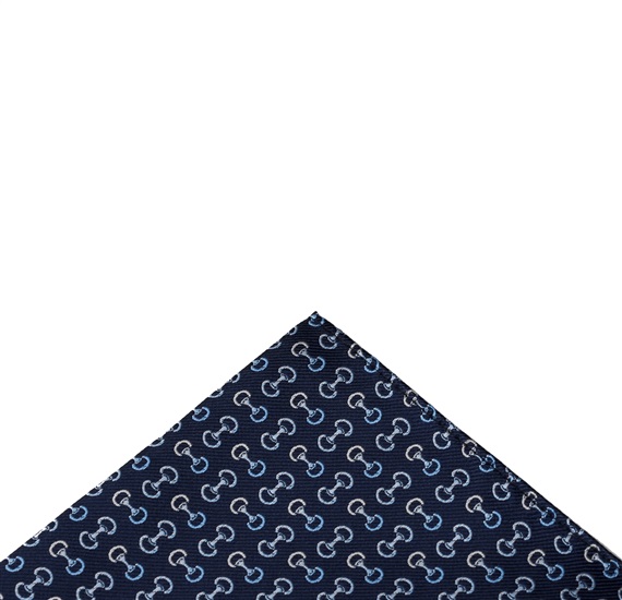 Blue pocket square with riding designs