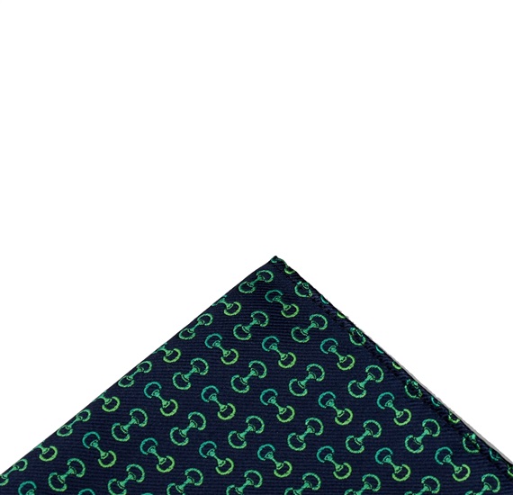 Blue pocket square with green designs riding