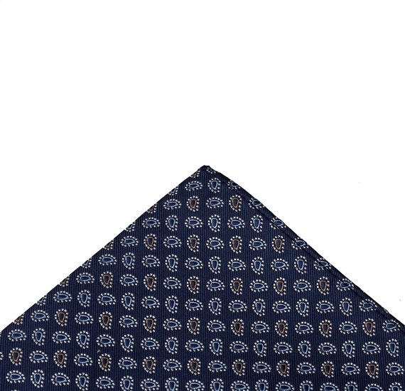 Blue pocket square with blue paisley
