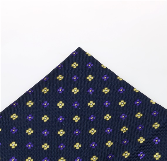 Blue pocket square with yellow flowers