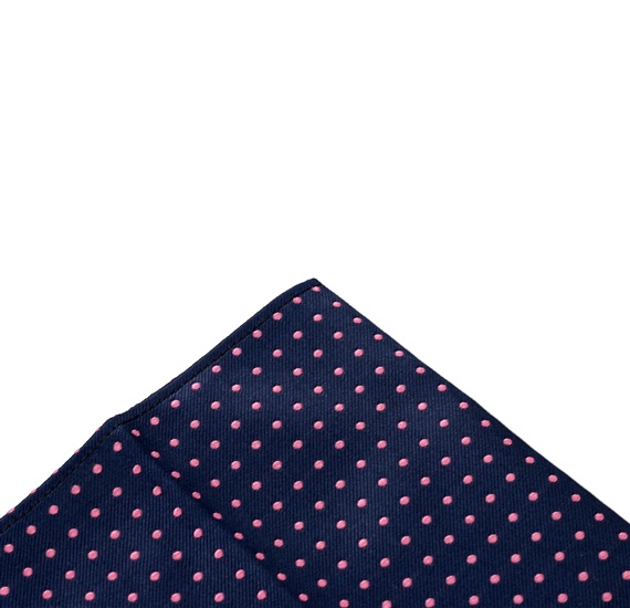Blue pocket square with fuchsia dots