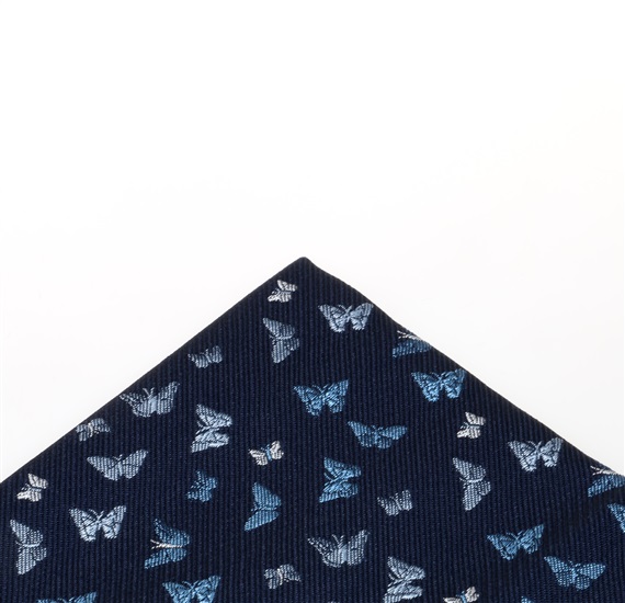 Blue pocket square with butterflies