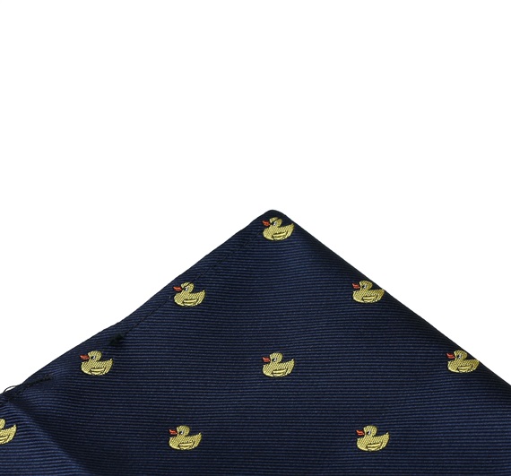 Blue pocket square with yellow ducks