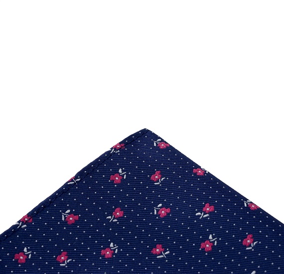 Blue pocket square with magenta roses
