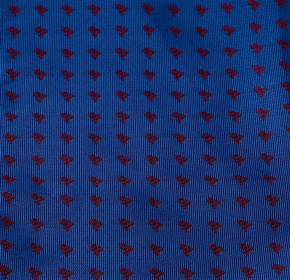 Royal blue pocket square with red skulls