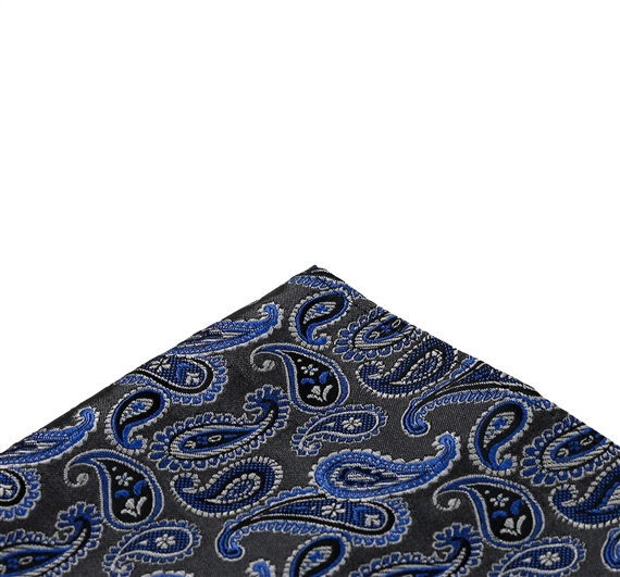 Grey pocket square with blue cashmere