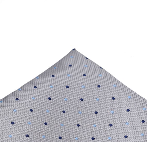 Grey Pocket Square with Blue Dots