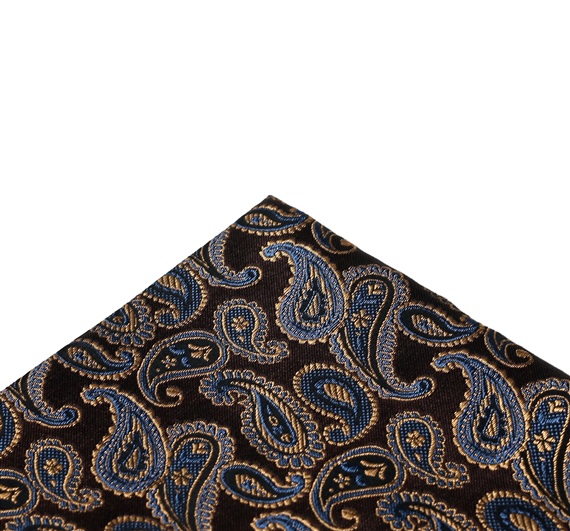 Brown pocket square with blue cashmere