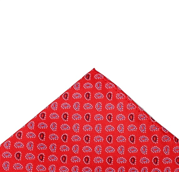 Red pocket square with blue cashmere