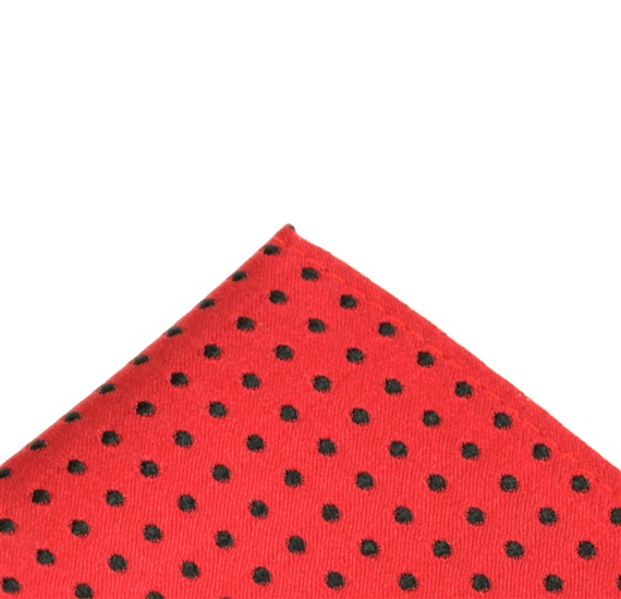 Red pocket square with black dots
