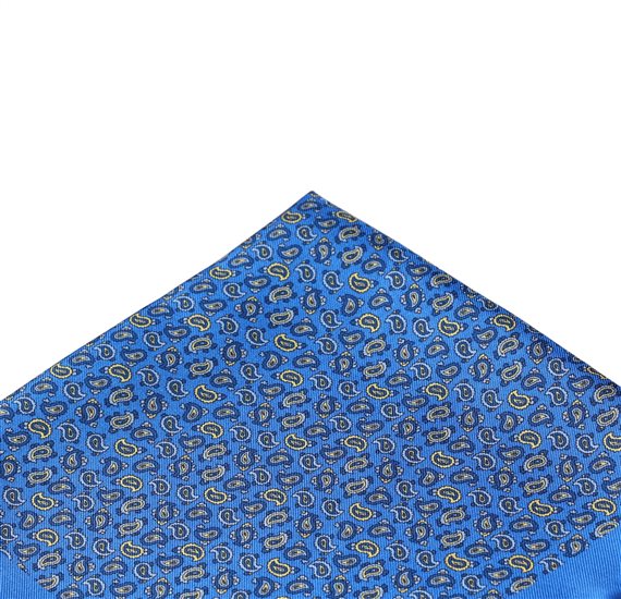 Royal blue pocket square with blue Paisley