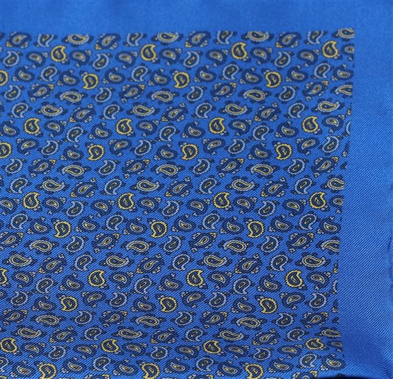 Royal blue pocket square with blue Paisley
