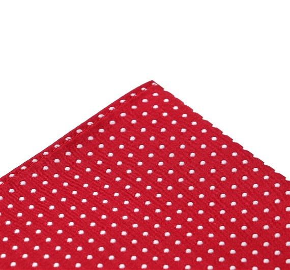 Red silk pocket square with white dots