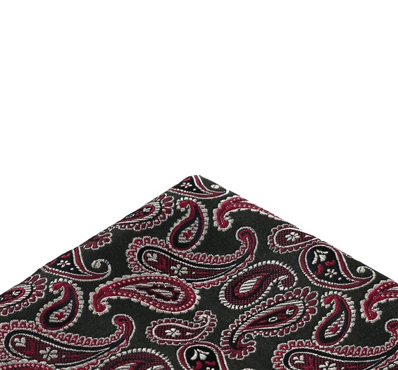 Dark green pocket square with bordeaux cashmere