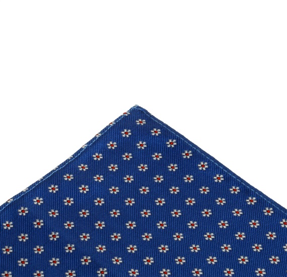 Royal blue silk pocket square with daisies