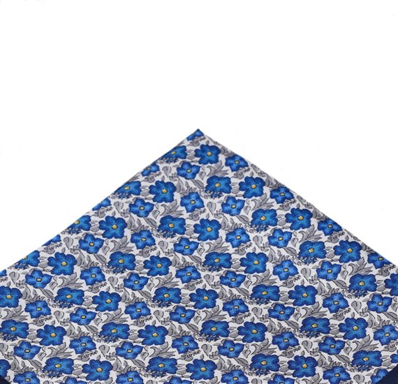 Pocket Square with Blue and Grey Flowers