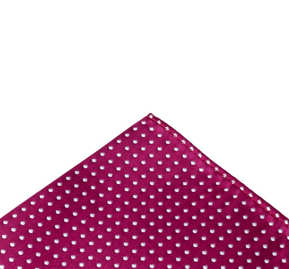 Magenta silk pocket square with white dots