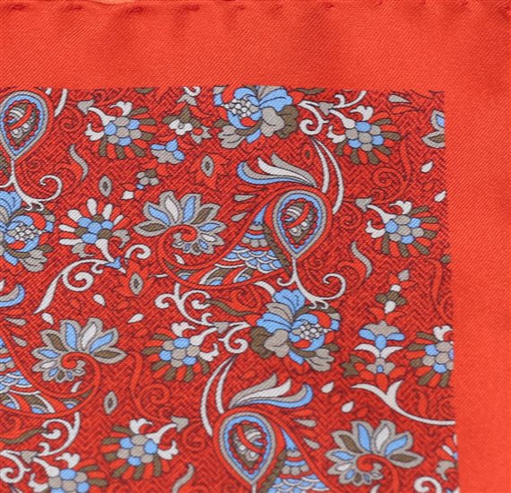 Dark Orange Pocket Square with Paisley
