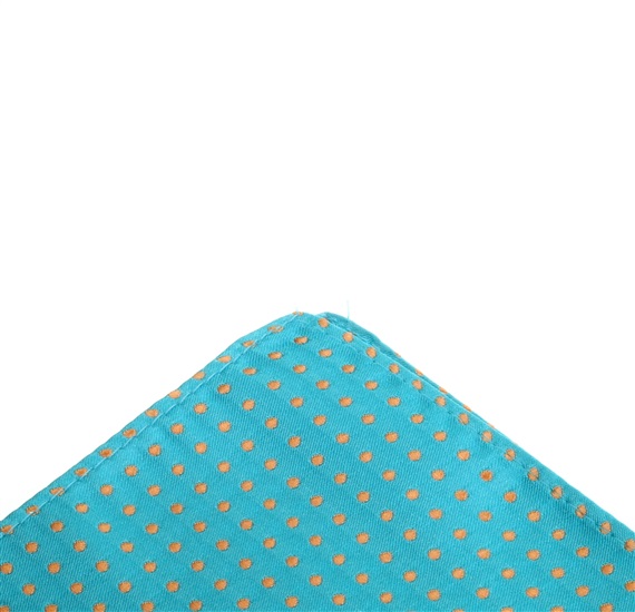 Turquoise pocket square with orange dots