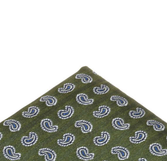 Olive green pocket square with paisley