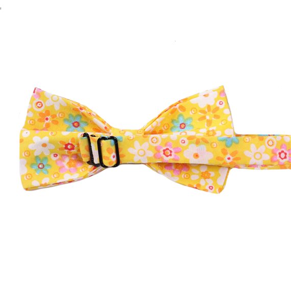 Reverse yellow bow tie with flowers