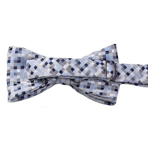 Blue bow tie with geometric design reverse