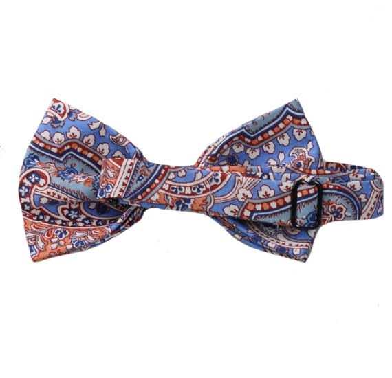 Reverse royal blue bow tie with paisley