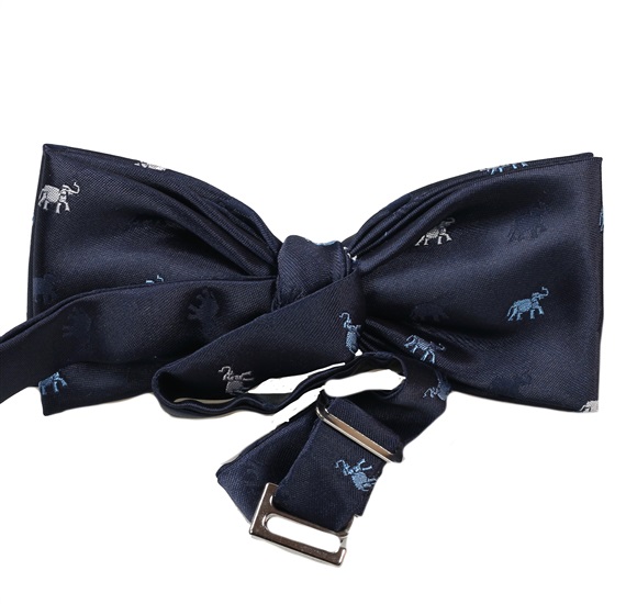 Reverse dark blue bow tie with elephants
