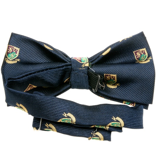 Dark blue bow tie reverse with heraldic shield
