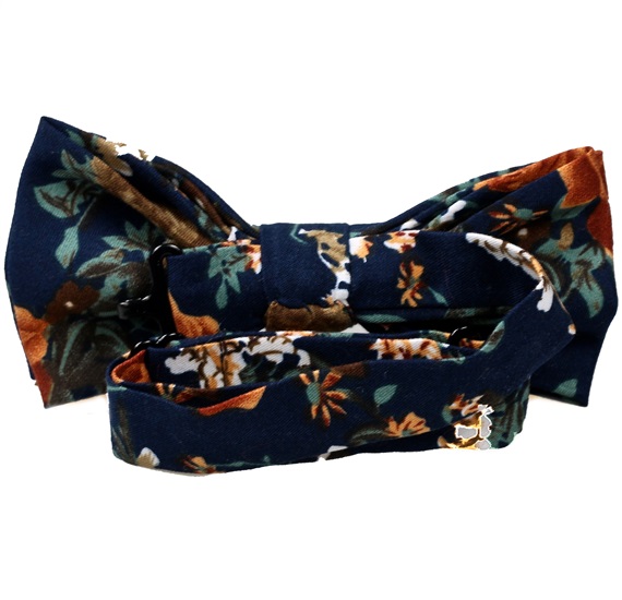 Reverse dark blue bow tie with flowers
