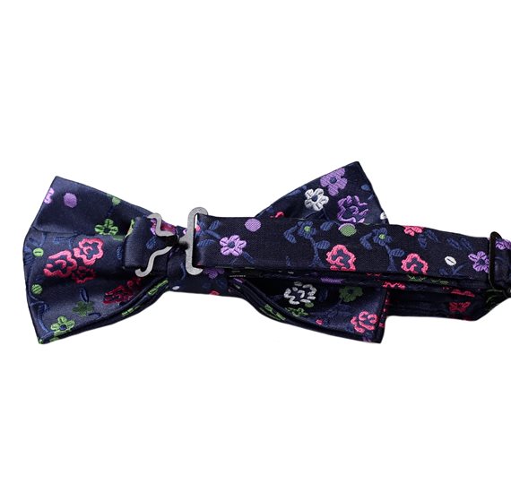 Reverse dark blue bow tie with flowers