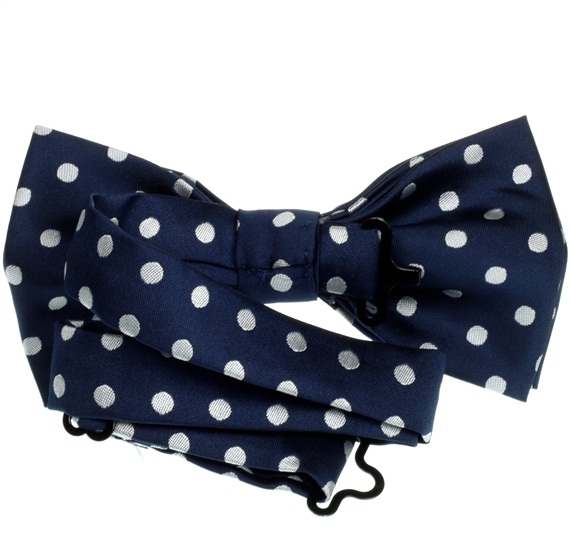 Blue bow tie reverse with white dots