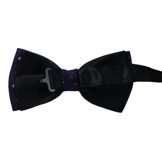 Reverse dark blue bow tie with multicolor dots