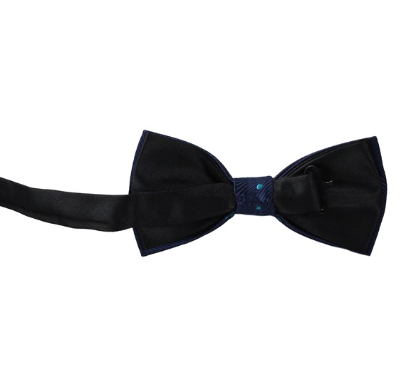 Reverse dark blue bow tie with turquoise dots