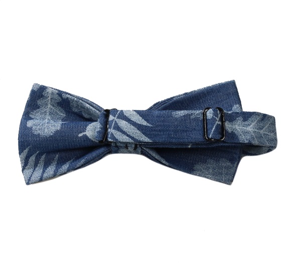 Reverse blue jeans bow tie with tree leaf