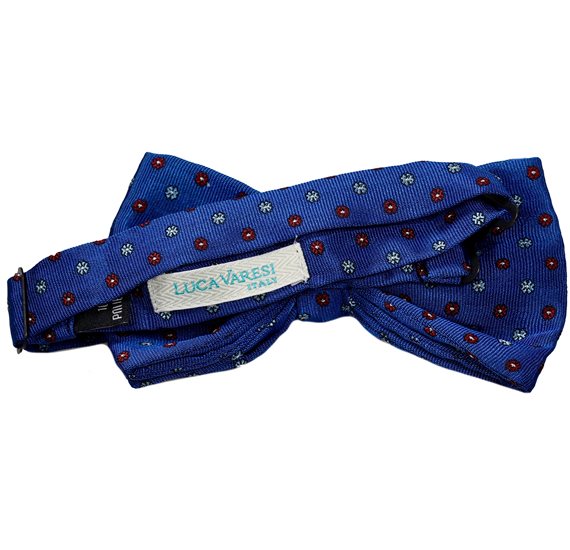 Reverse royal blue bow tie with flowers