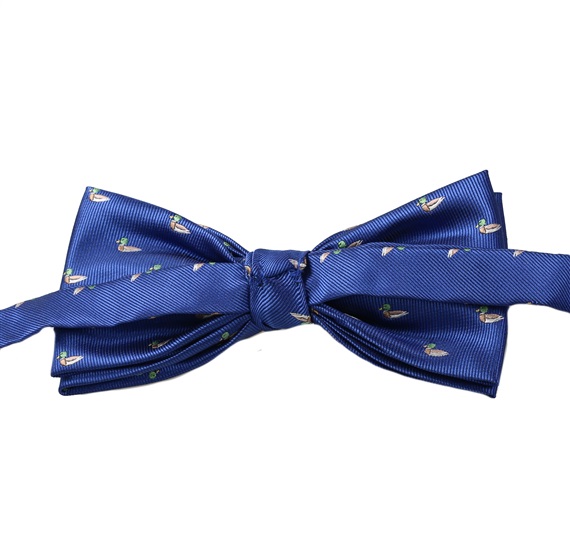 Reverse royal blue bow tie with ducks