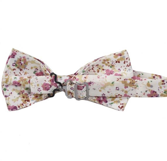 Reverse Beige bow tie with beige and lilac flowers