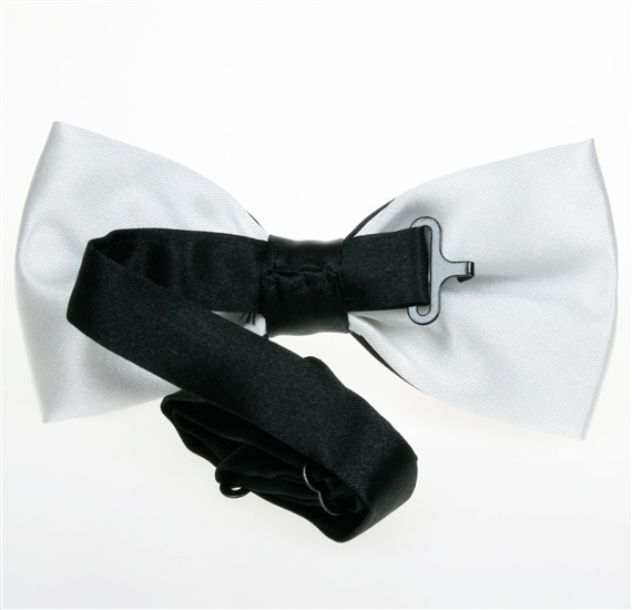 Reverse black and white bicolor satin bow tie