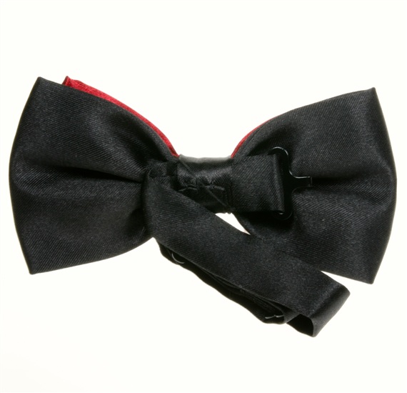 Reverse black and garnet satin bow tie