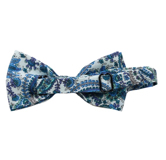 Reverse white bow tie with turquoise cashmere
