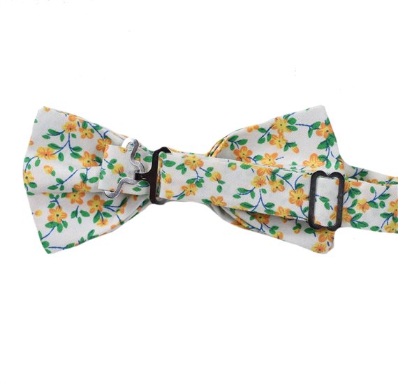 Reverse white bow tie with yellow flowers