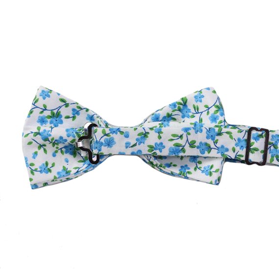 Reverse white bow tie with blue flowers