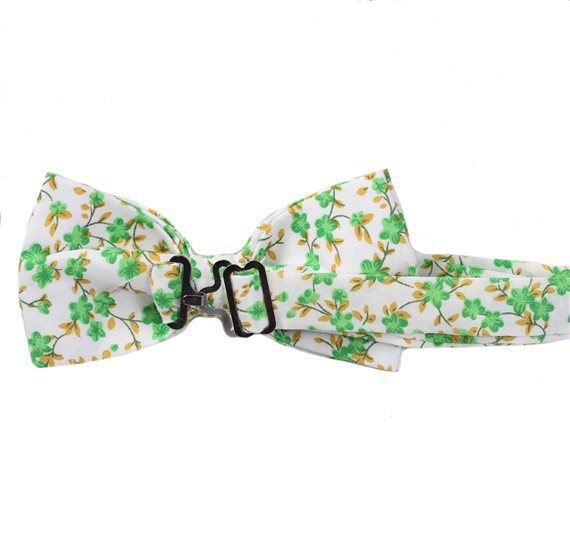 Reverse white bow tie with green flowers