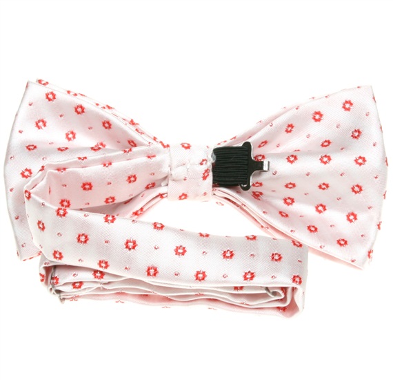 White bow tie reverse with red daisies