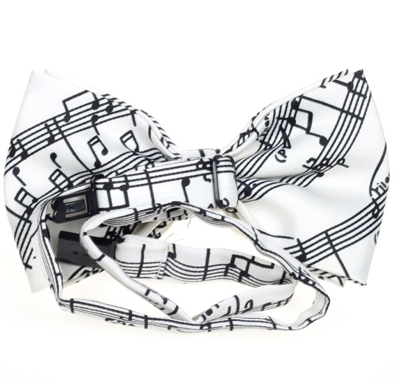 White bow tie reverse with musical notes Mozart